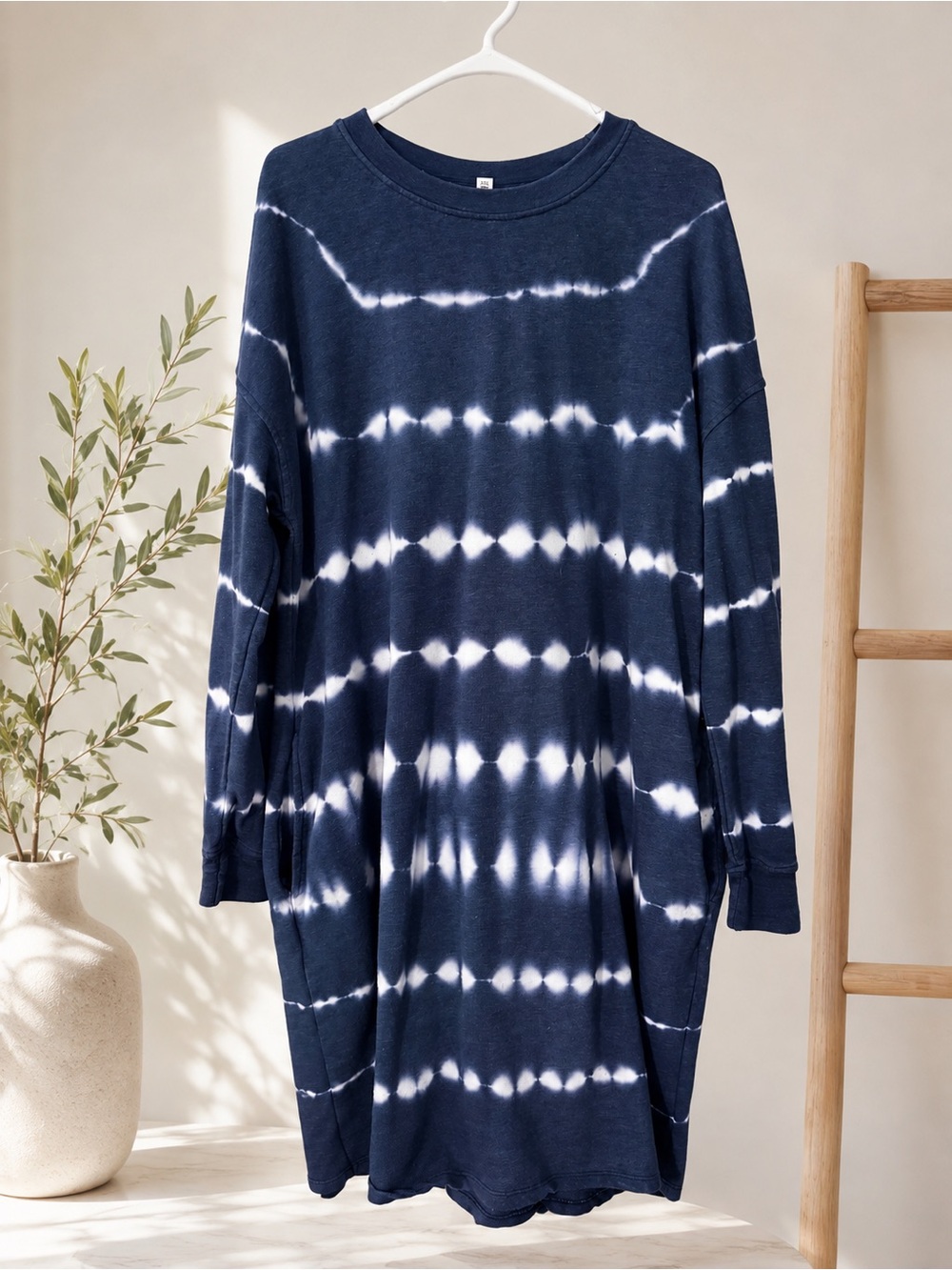 Tie-Dye Navy Blue Long Sleeve Women’s Dress